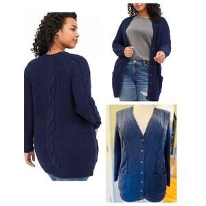 Torrid New Navy Blue Outlander Cable Knit Button‎ Up V neck Cardigan Sweater 3X